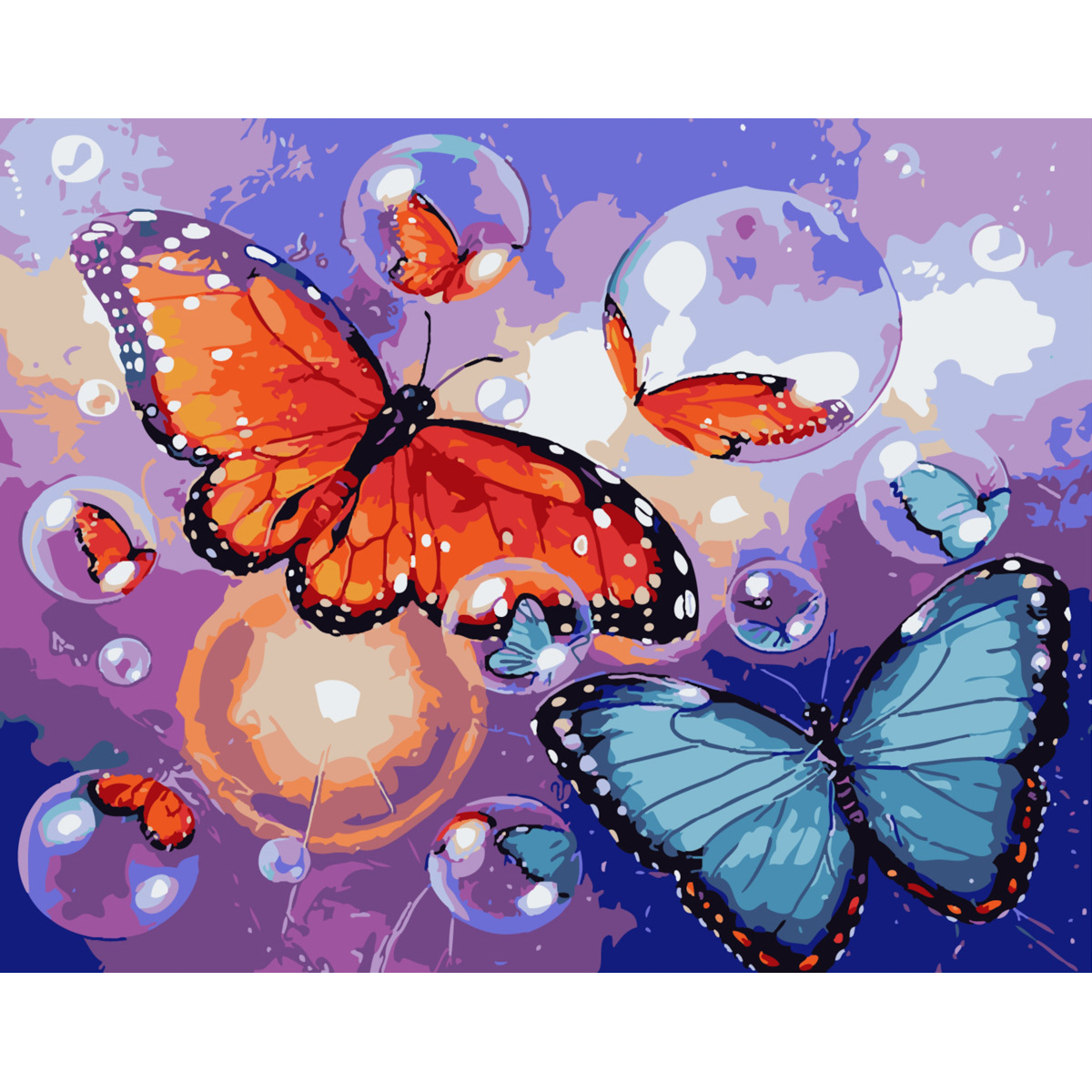 Картина по номерам  Strateg ПРЕМИУМ "Бабочки и пузыри" с лаком и уровнем 30х40 см SS-6445