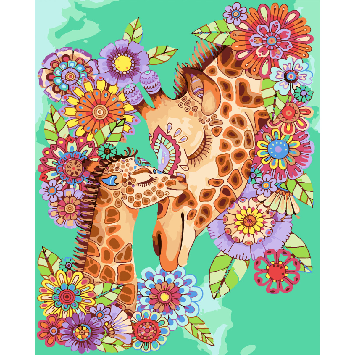 Картина по номерам  Strateg ПРЕМИУМ "Мать жираф и маленький жираф" с лаком и уровнем 30х40 см SS-645