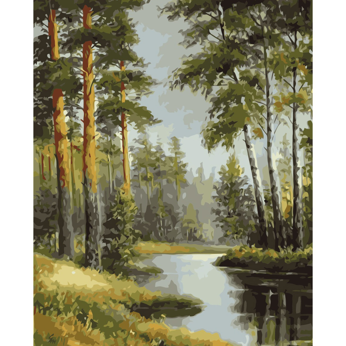 Картина по номерам Летний лес Strateg с лаком и уровнем размером 40х50 см (VA-0312)