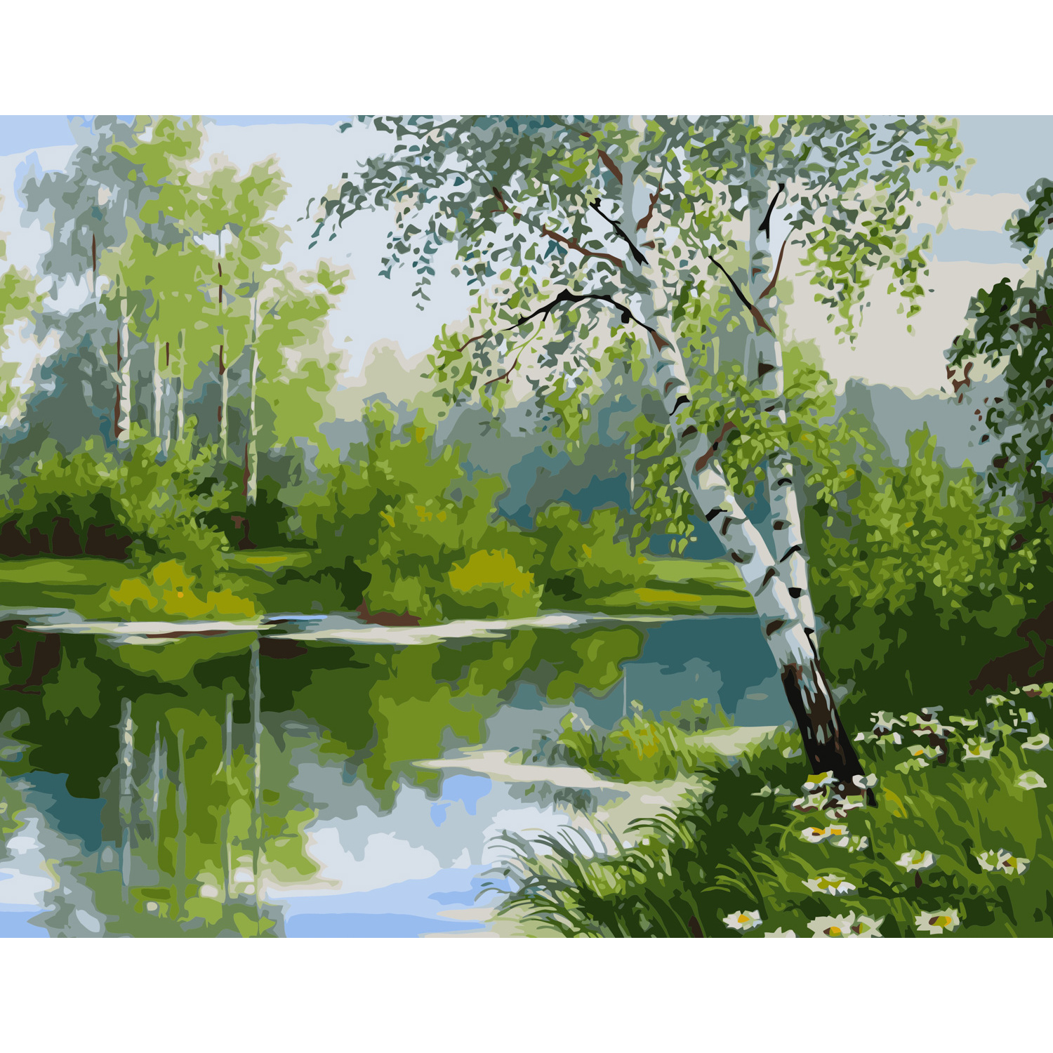 Picture by numbers Strateg PREMIUM Березова роща with varnish and a level size 40x50 cm VA-0592