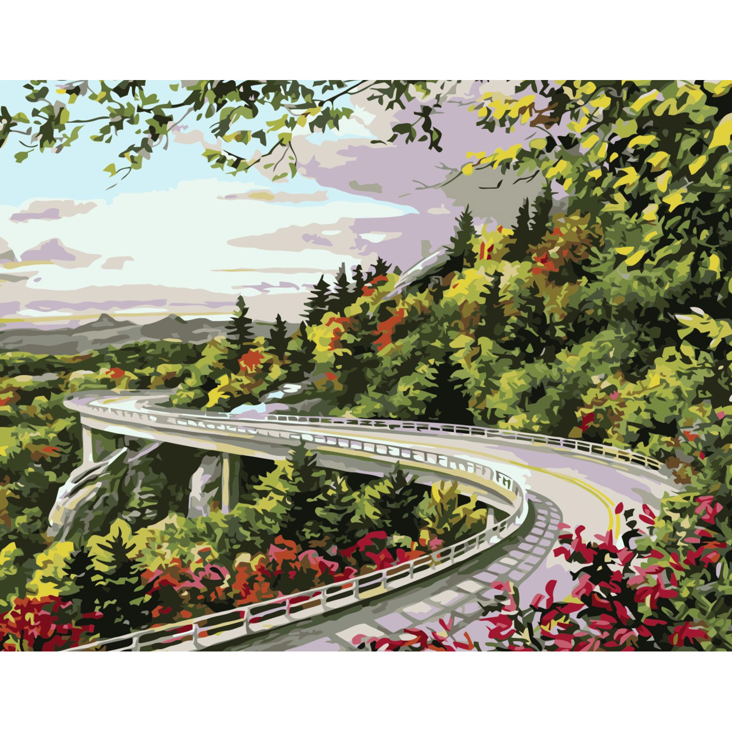 Картина за номерами Міст через гори Strateg з лаком та рівнем розміром 40х50 см (VA-0289)