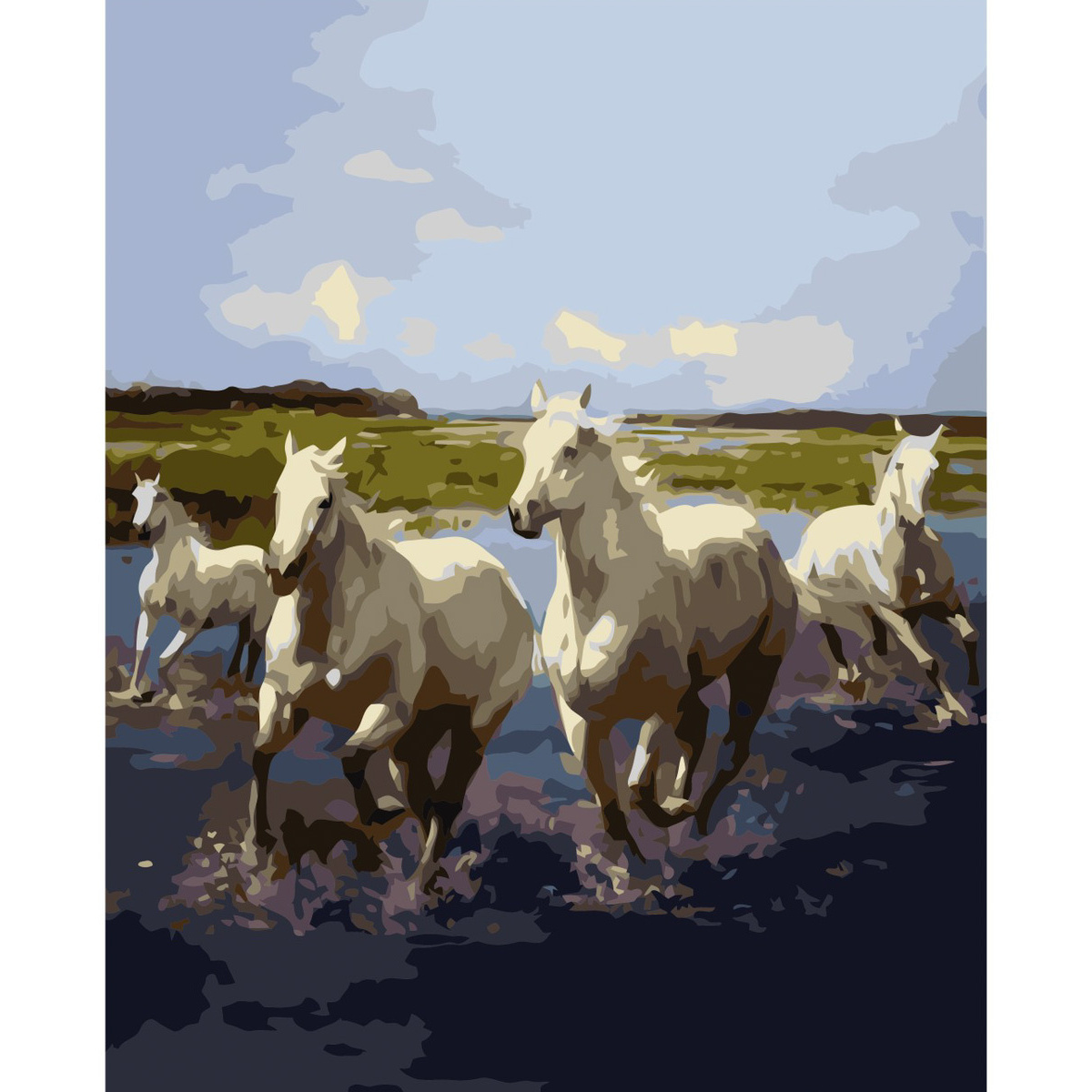 Картина по номерам Strateg ПРЕМИУМ Четверка лошадей с лаком и уровнем размером 40х50 см VA-0362