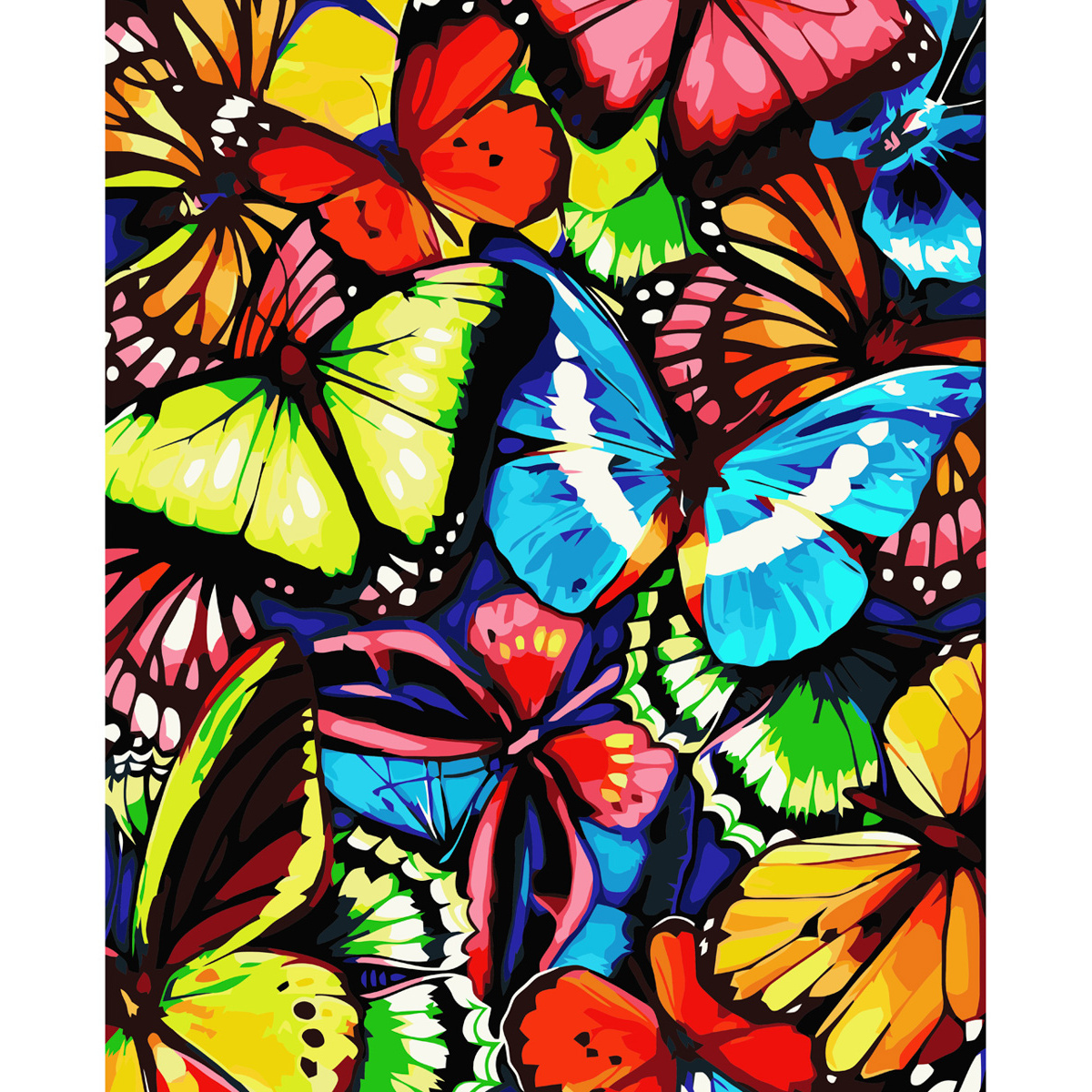Картина по номерам Strateg ПРЕМИУМ Разноцветные бабочки с лаком размером 40х50 см VA-3576