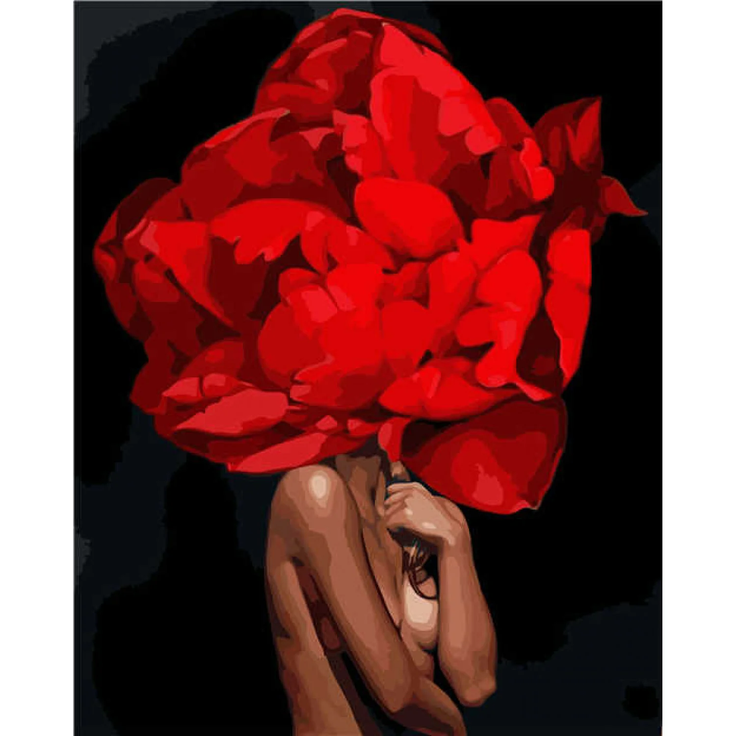 Картина по номерам Strateg ПРЕМИУМ Горящий красный цветок с лаком и уровнем размером 40х50 см VA-2535