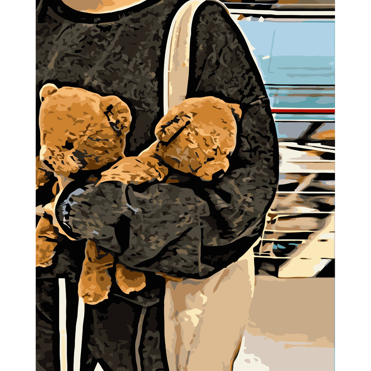 Картина за номерами Strateg ПРЕМІУМ Плюшеві ведмедики з лаком та рівнем розміром 40х50 см VA-3583