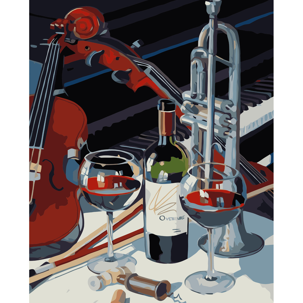 Картина за номерами Strateg ПРЕМІУМ Вино під музику з лаком та рівнем розміром 40х50 см VA-3585