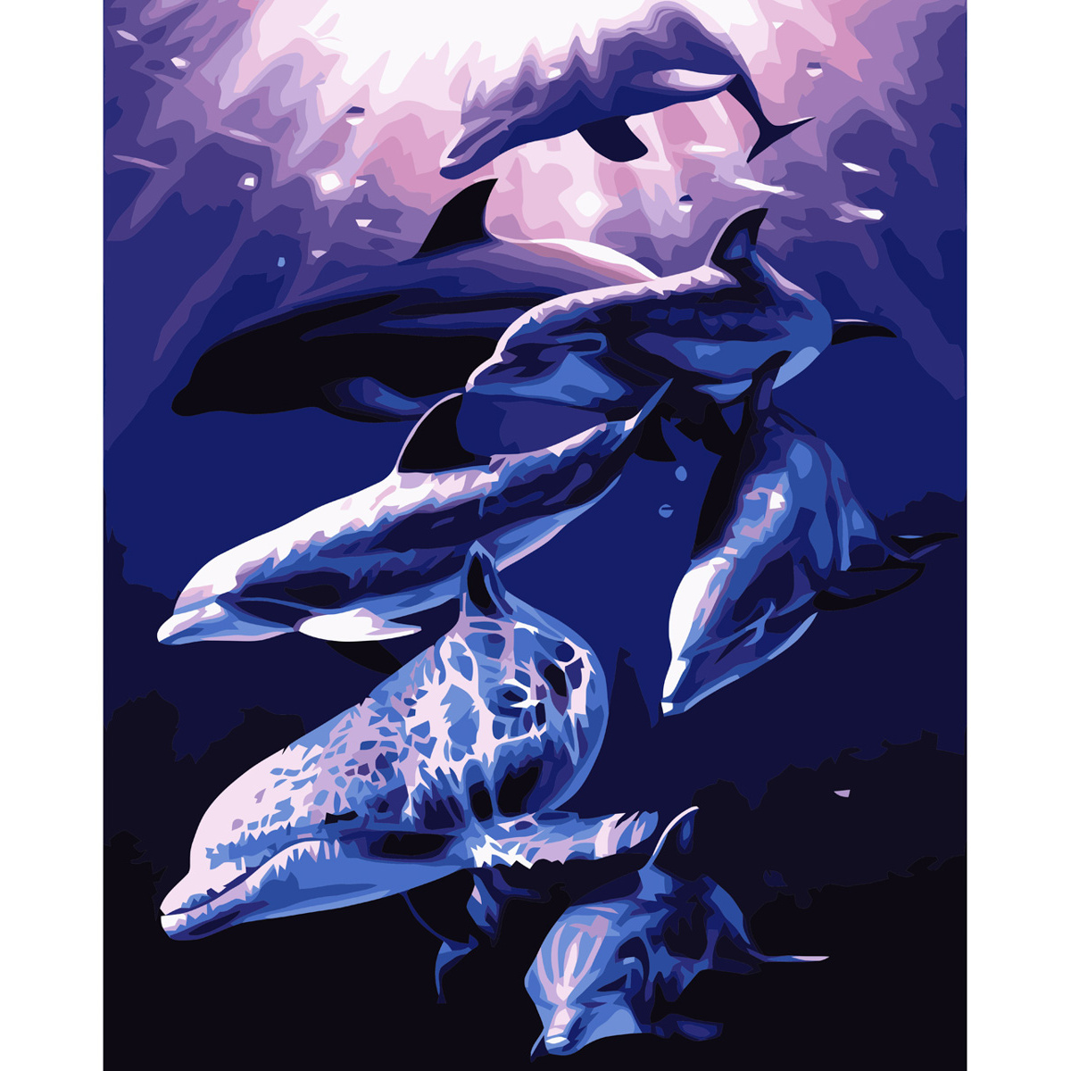 Картина за номерами Strateg ПРЕМІУМ Сімейство дельфінів з лаком розміром 40х50 см VA-3606