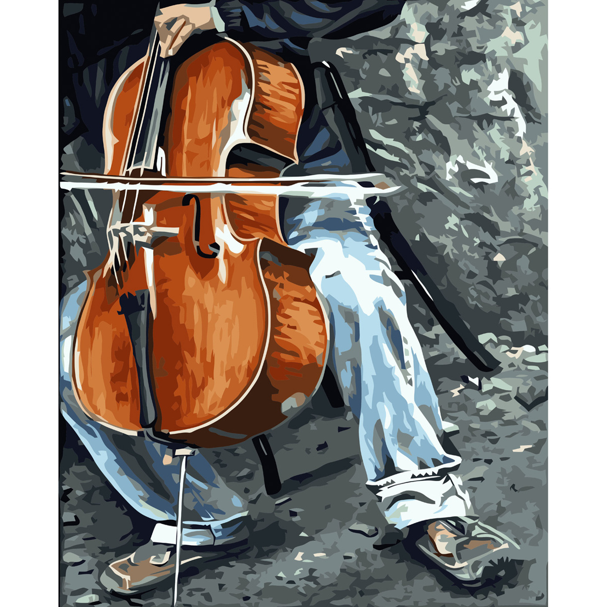 Картина за номерами Strateg ПРЕМІУМ Музика віолончелі з лаком та рівнем розміром 40х50 см VA-3617
