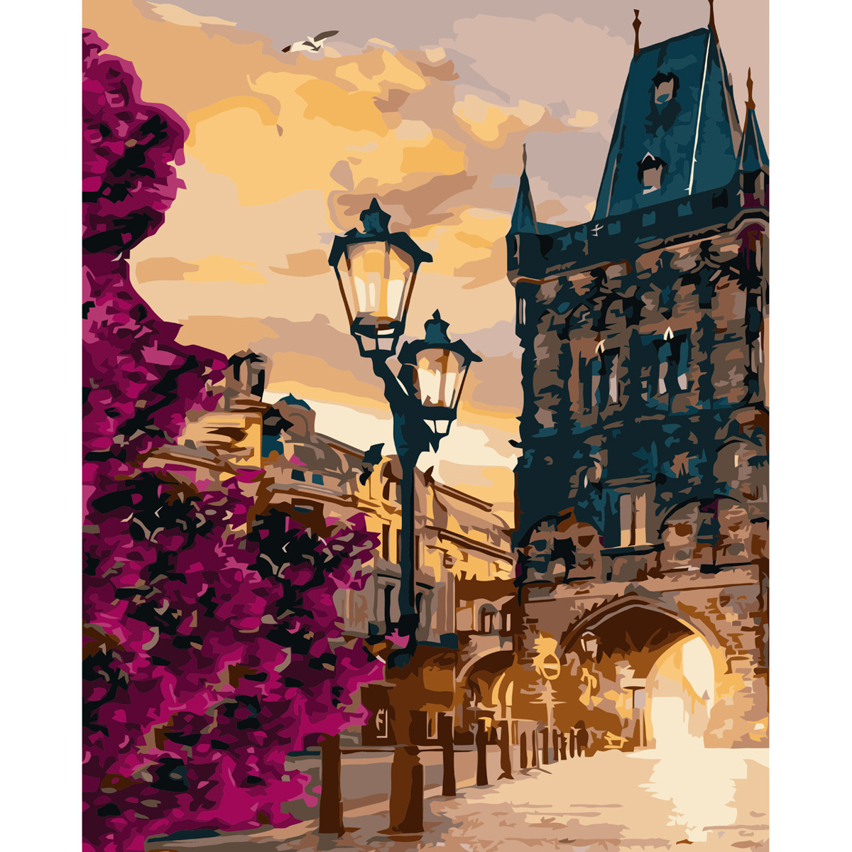 Картина по номерам Strateg ПРЕМИУМ Улицы Праги с лаком размером 40х50 см VA-3619