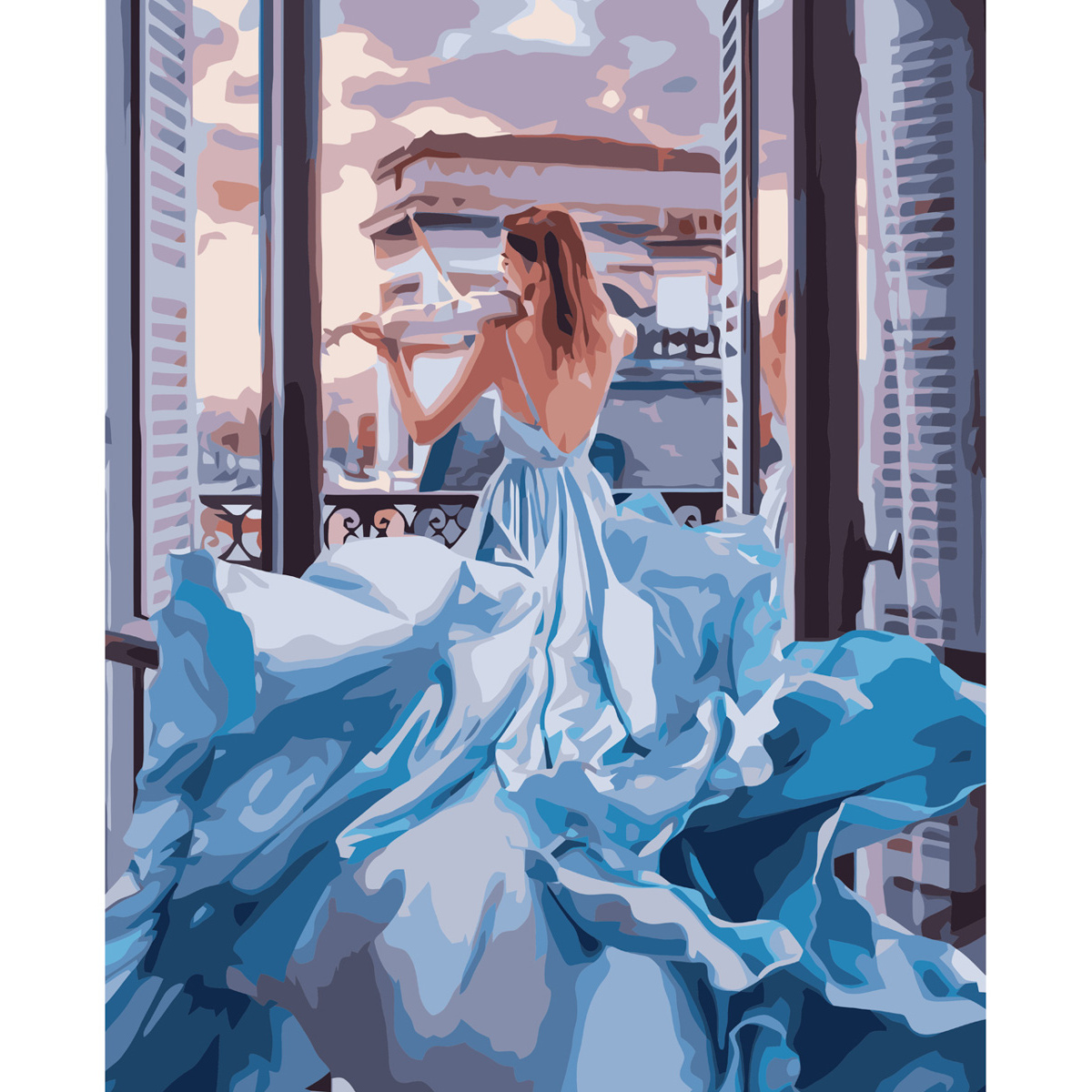 Картина по номерам Strateg ПРЕМИУМ Голубое платье с лаком размером 40х50 см VA-3639