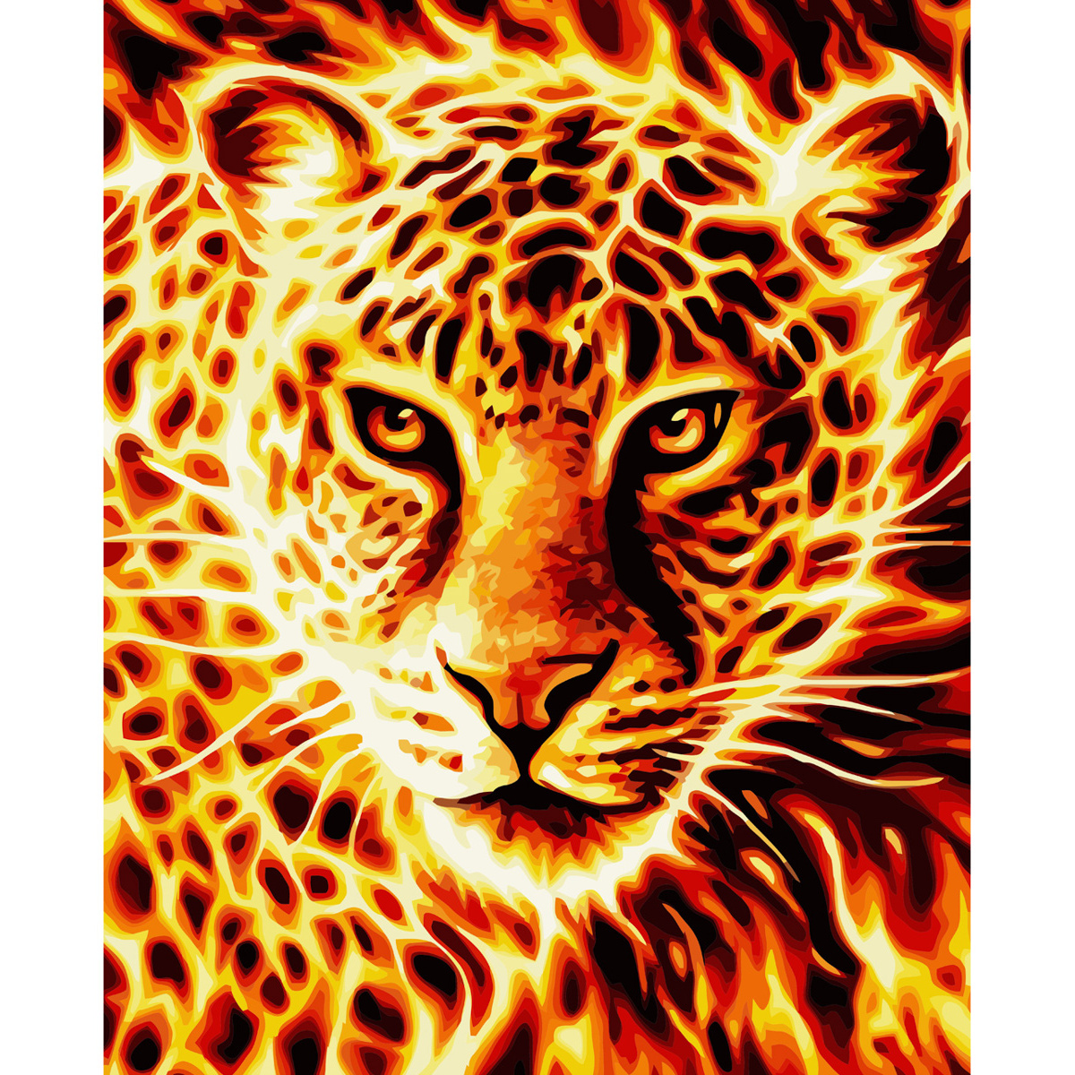 Картина за номерами Strateg ПРЕМІУМ Вогняний леопард з лаком розміром 40х50 см VA-3645