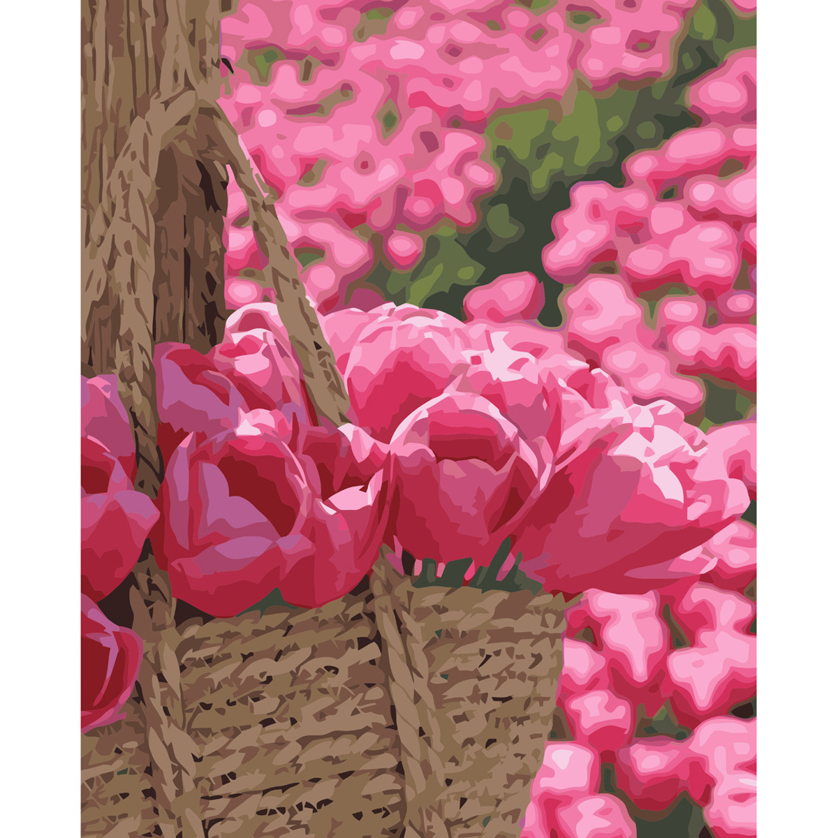 Картина за номерами Strateg ПРЕМІУМ Рожеві тюльпани з лаком та рівнем розміром 40х50 см VA-3664