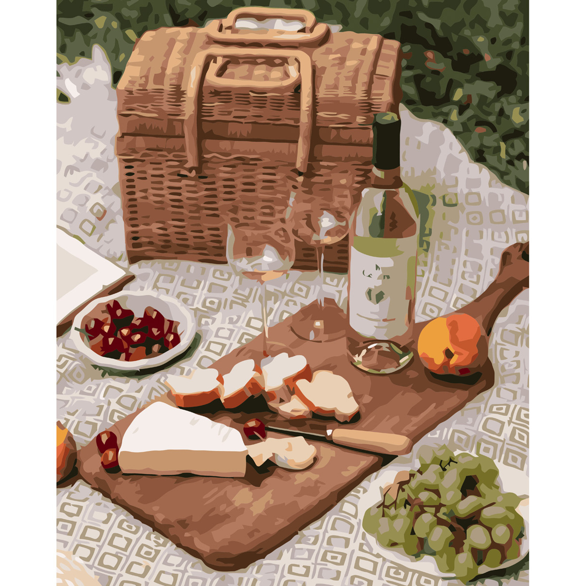 Картина за номерами Strateg ПРЕМІУМ Пікнік з вином з лаком розміром 40х50 см VA-3667