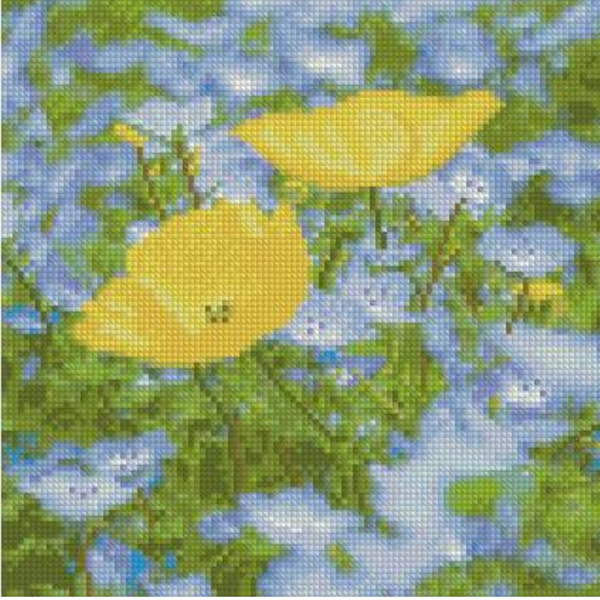 Алмазна мозаїка Strateg ПРЕМІУМ Жовто-блакитне поле розміром 30х30 см CA-0040
