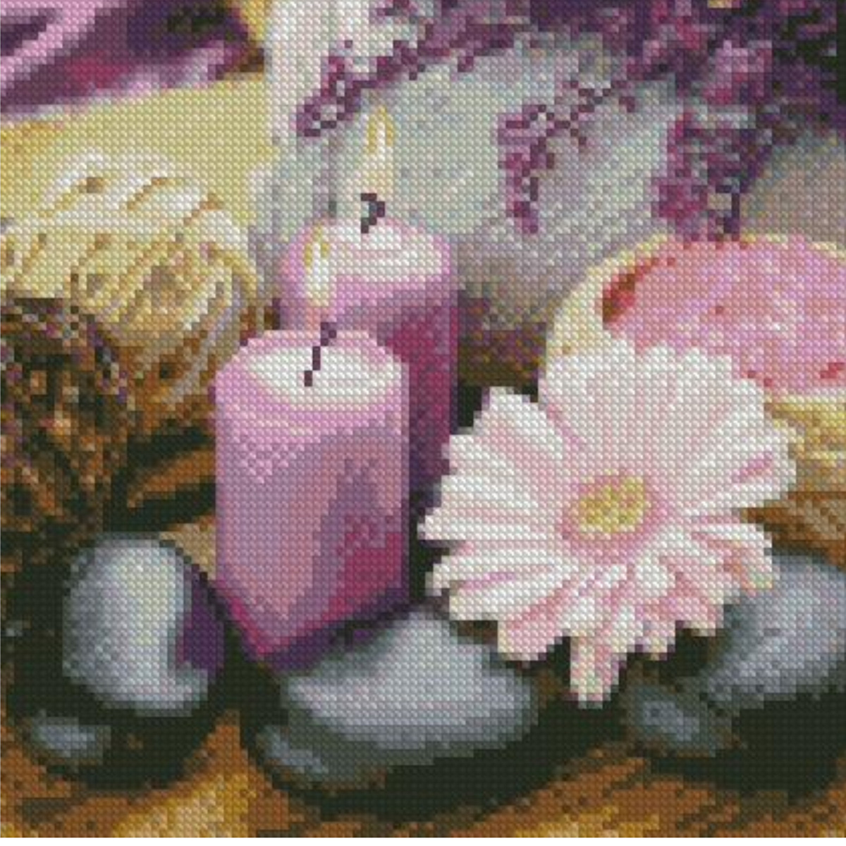 Алмазна мозаїка Strateg ПРЕМІУМ Свічки та квіти розміром 30х30 см CA-0048