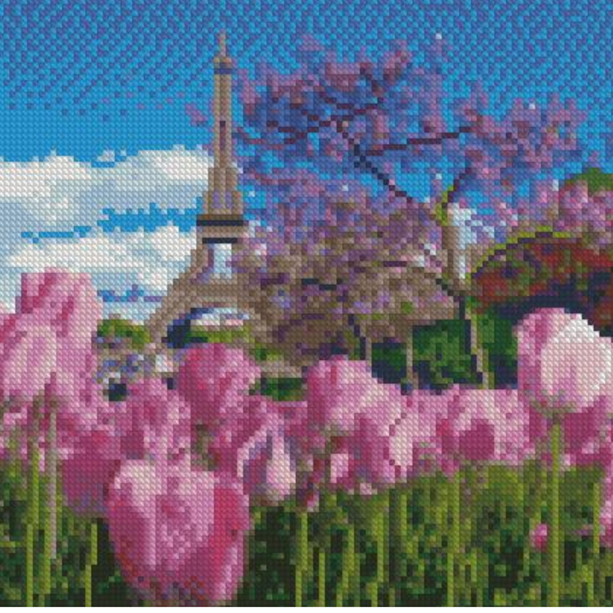 Diamond mosaic Strateg PREMIUM Весняні тюльпани в Парижі size 30х30 cm CA-0055