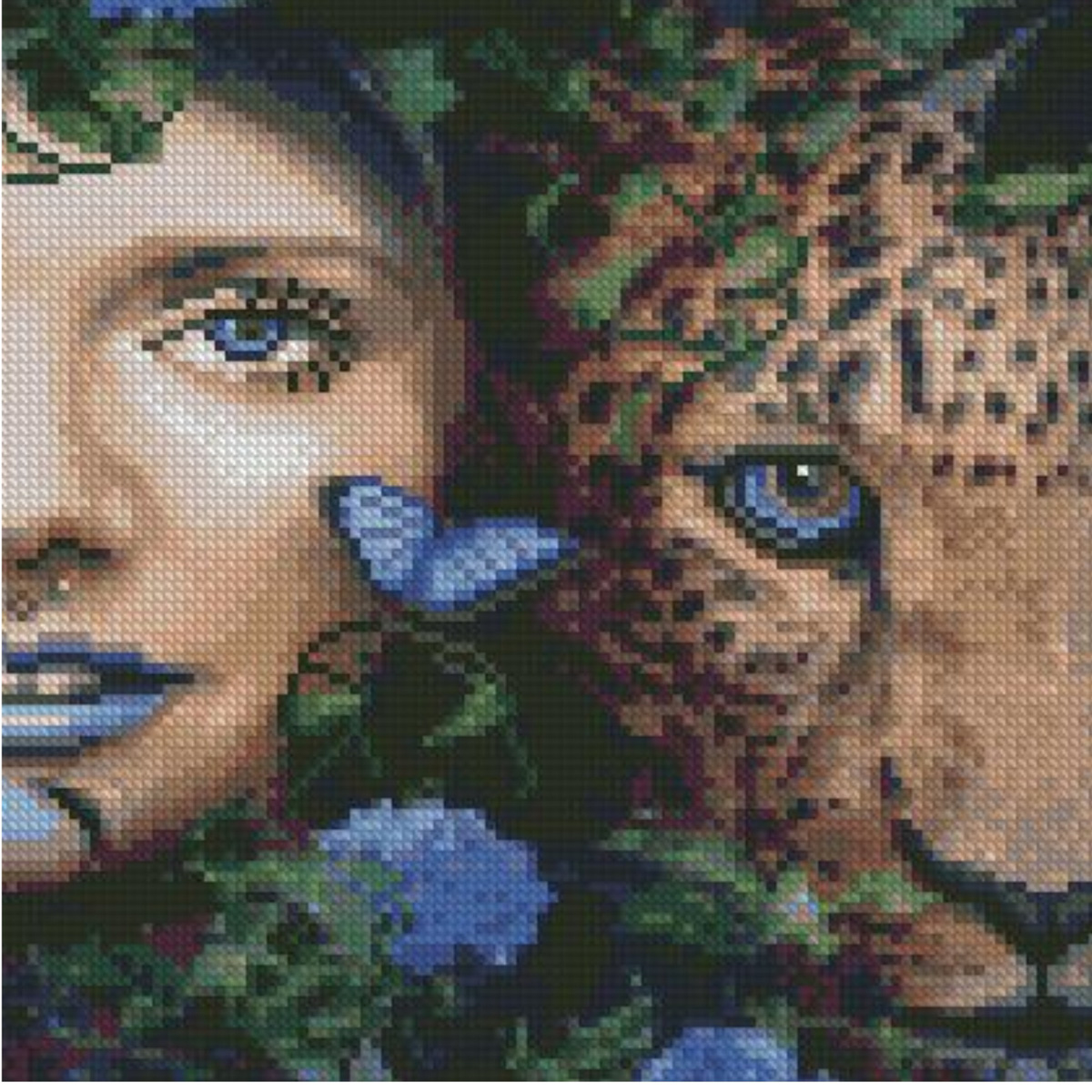 Алмазна мозаїка Strateg ПРЕМІУМ Дівчина з леопардом розміром 30х30 см CA-0056