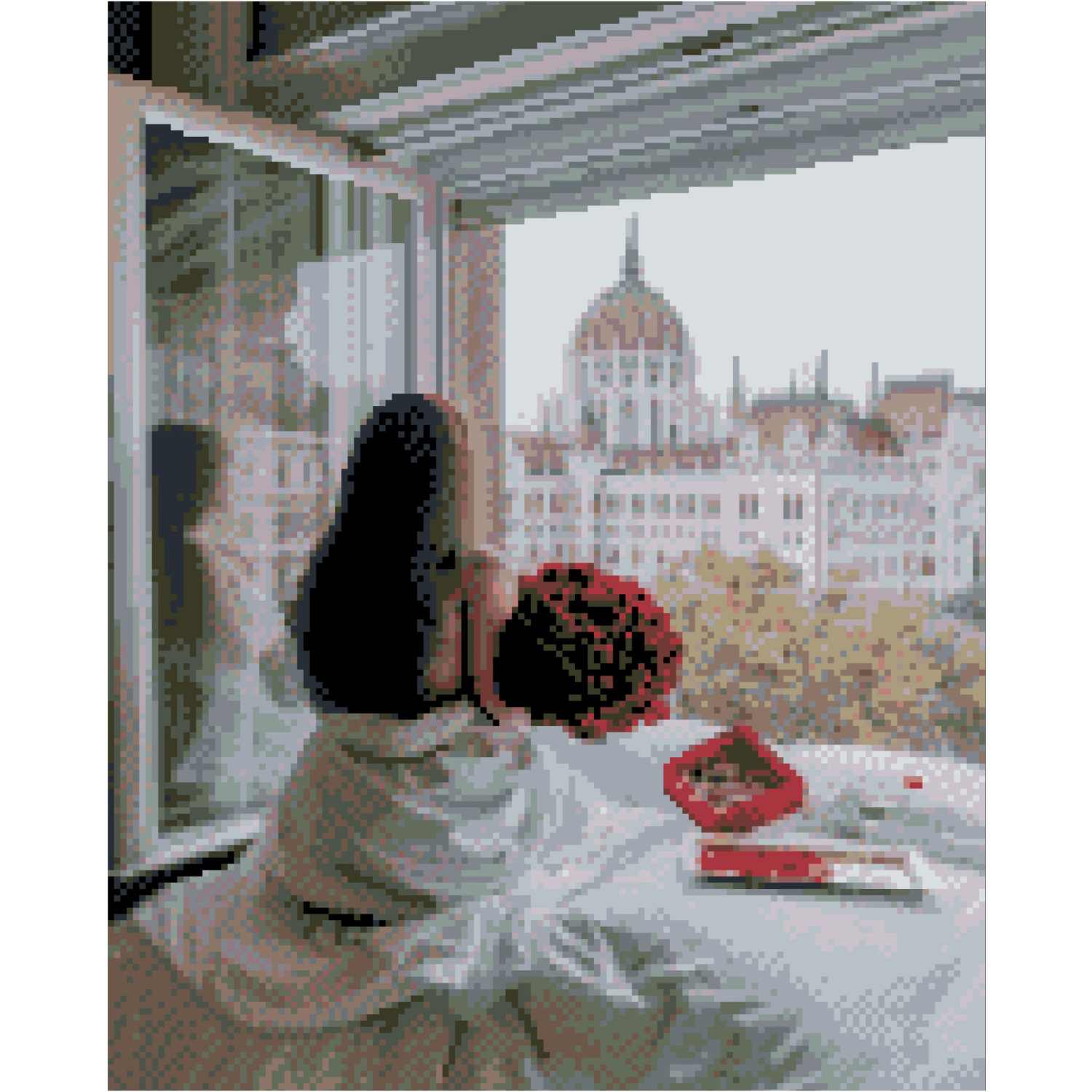 Алмазна картина Strateg ПРЕМІУМ Приємності біля вікна 