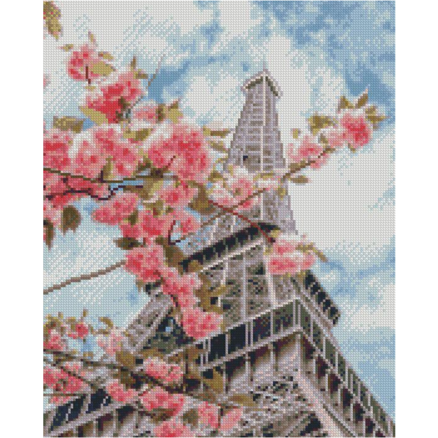 Алмазна картина Strateg ПРЕМІУМ Цвітіння сакури у Парижі розміром 40х50 см FA40905