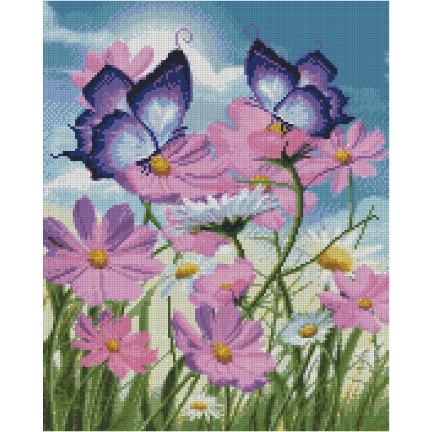 Алмазная картина Strateg ПРЕМИУМ Бабочки и полевые цветы размером 40х50 см FA40908