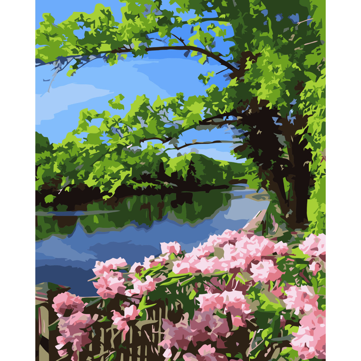 Картина за номерами Strateg ПРЕМІУМ Квіти біля води з лаком розміром 40х50 см VA-3693