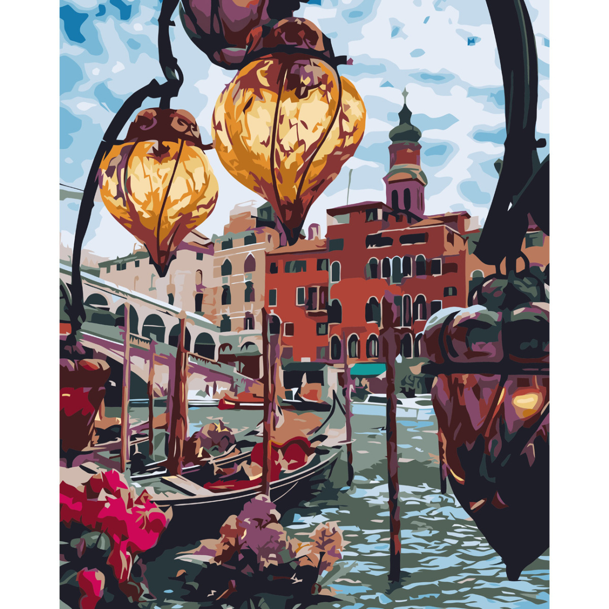 Картина за номерами Strateg ПРЕМІУМ Ліхтарики Венеції з лаком розміром 40х50 см VA-3694