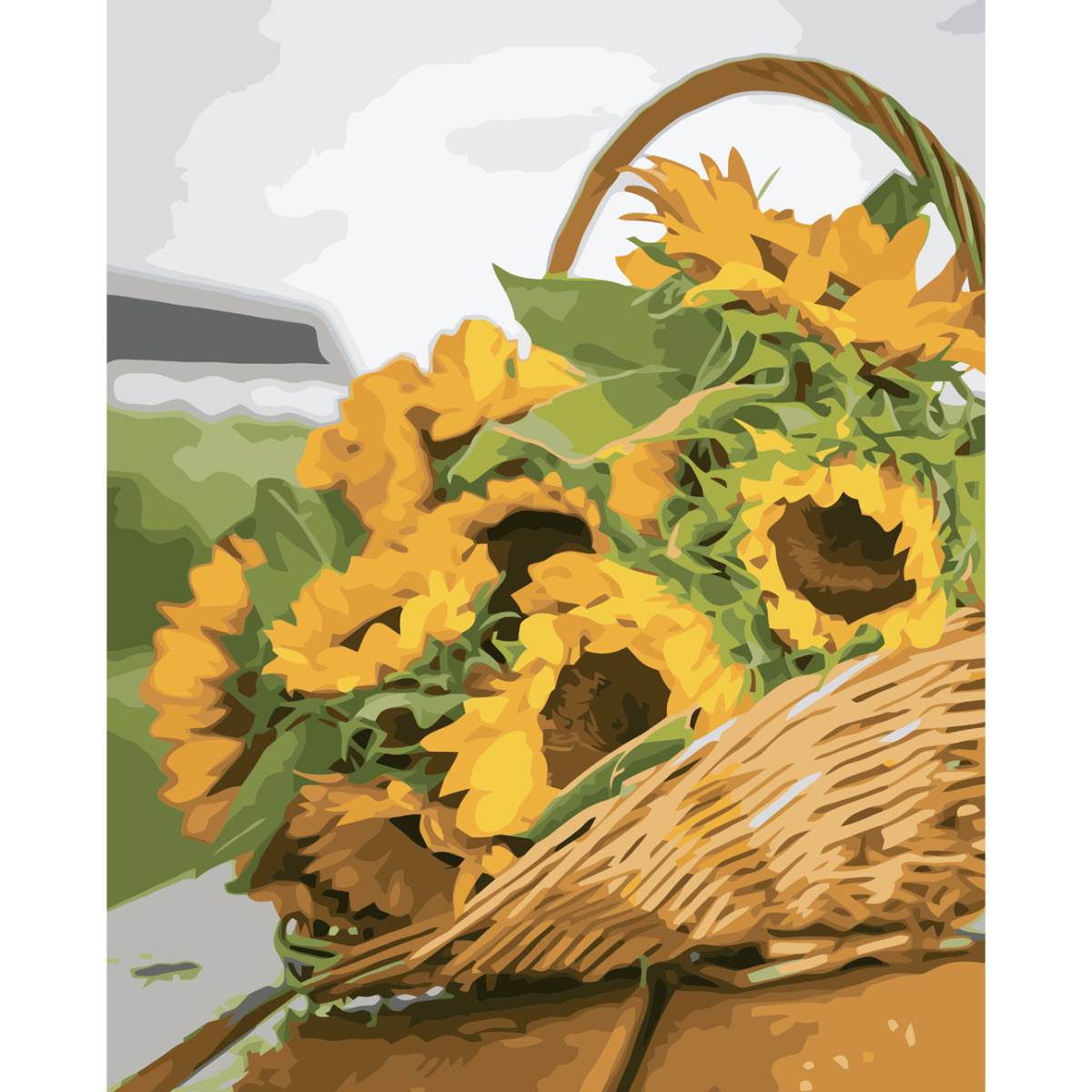 Malen nach Zahlen Strateg PREMIUM Korb mit Sonnenblumen mit Lackgröße 40x50 cm VA-3695