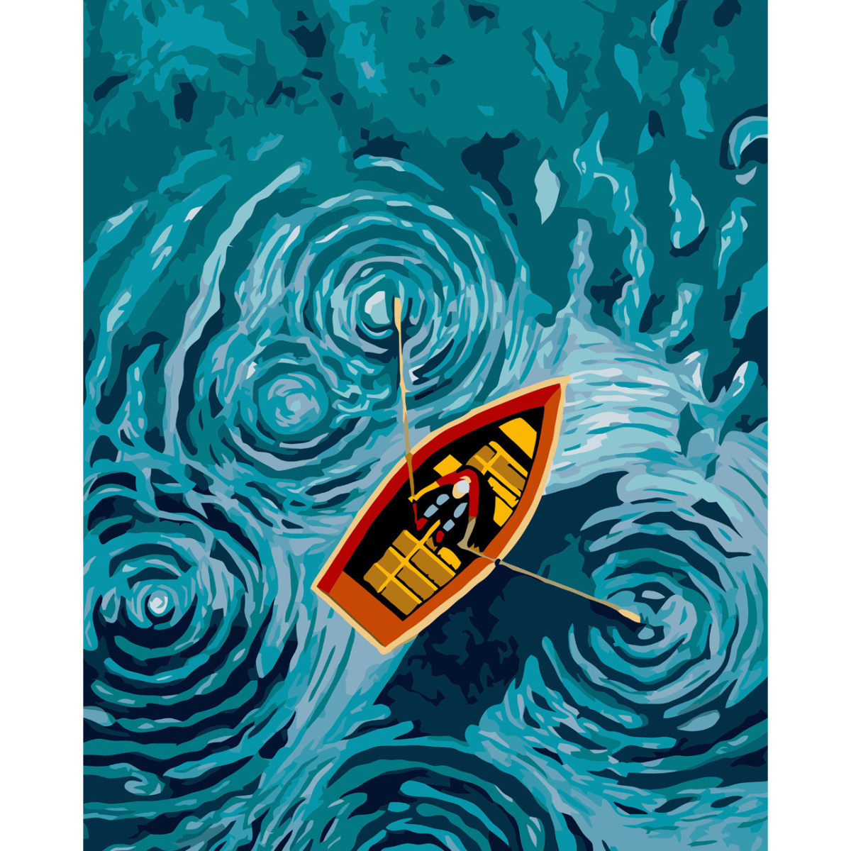 Картина за номерами Strateg ПРЕМІУМ Одинокий човен з лаком та рівнем розміром 40х50 см VA-3747