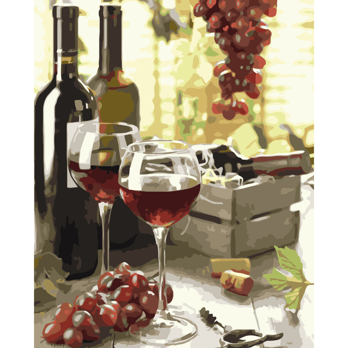 Картина за номерами Strateg ПРЕМІУМ Вино у келихах з лаком та рівнем розміром 40х50 см VA-3754