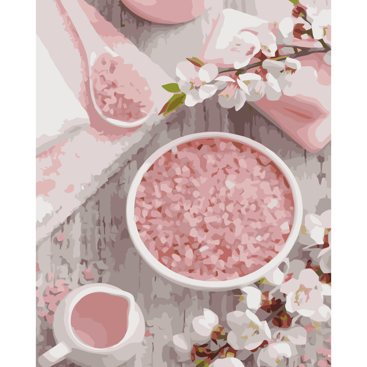Картина за номерами Strateg ПРЕМІУМ Морська рожева сіль з лаком та рівнем розміром 40х50 см VA-3764