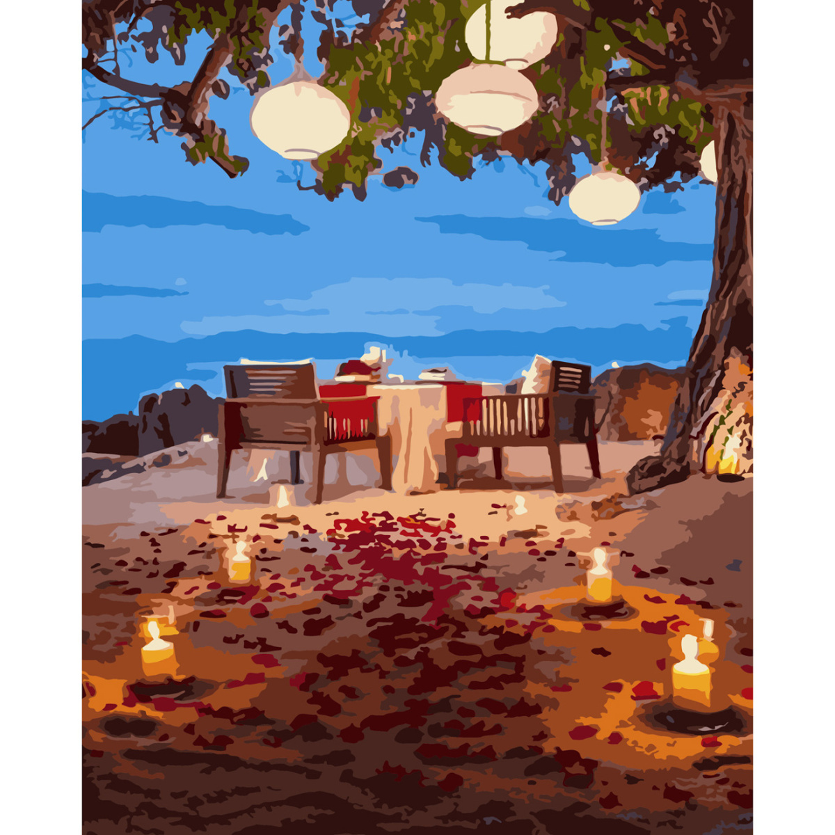 Картина за номерами Strateg ПРЕМІУМ Романтична вечеря з лаком та рівнем розміром 40х50 см SY6571