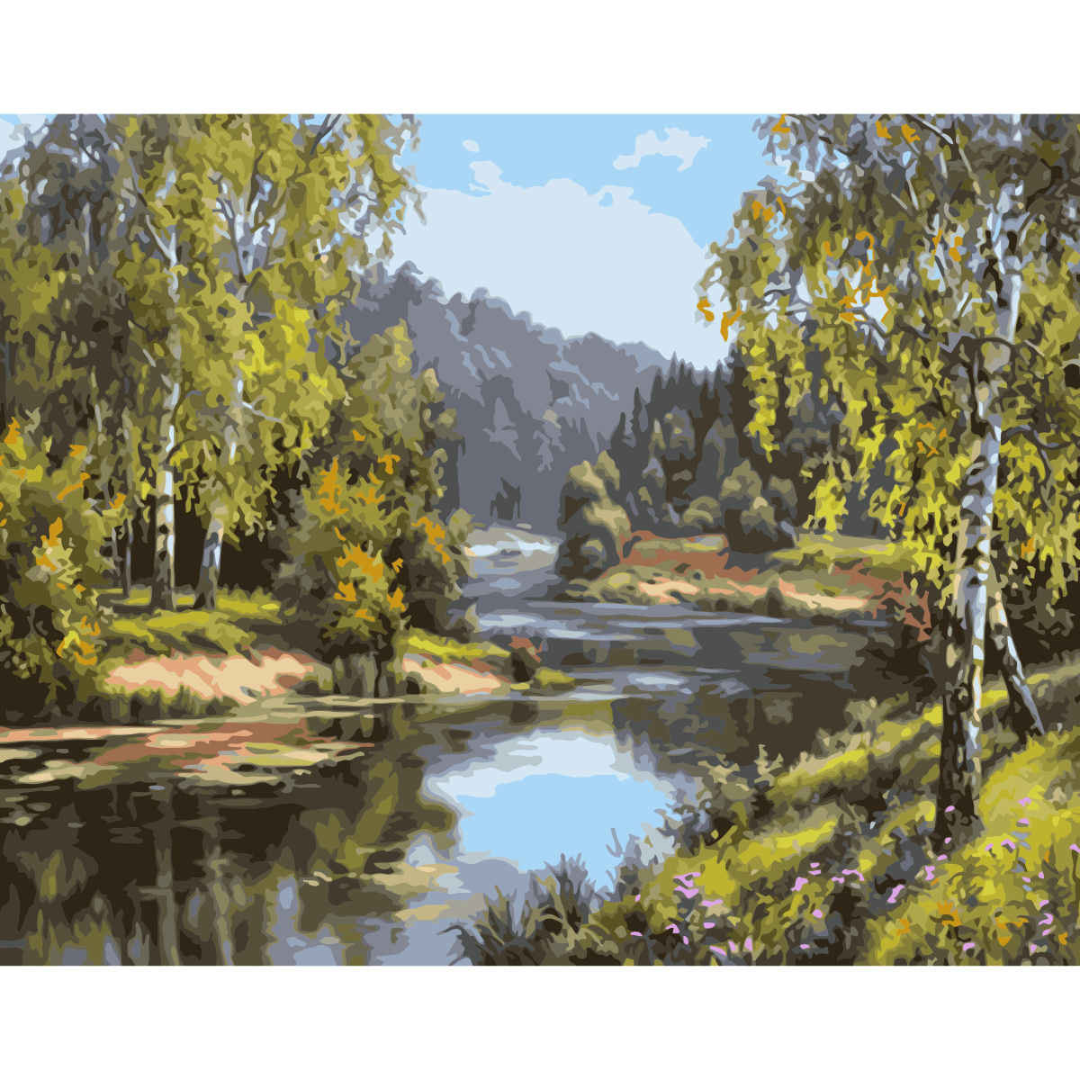 Picture by numbers Strateg PREMIUM Біля річки with varnish and a level size 40x50 cm VA-1522