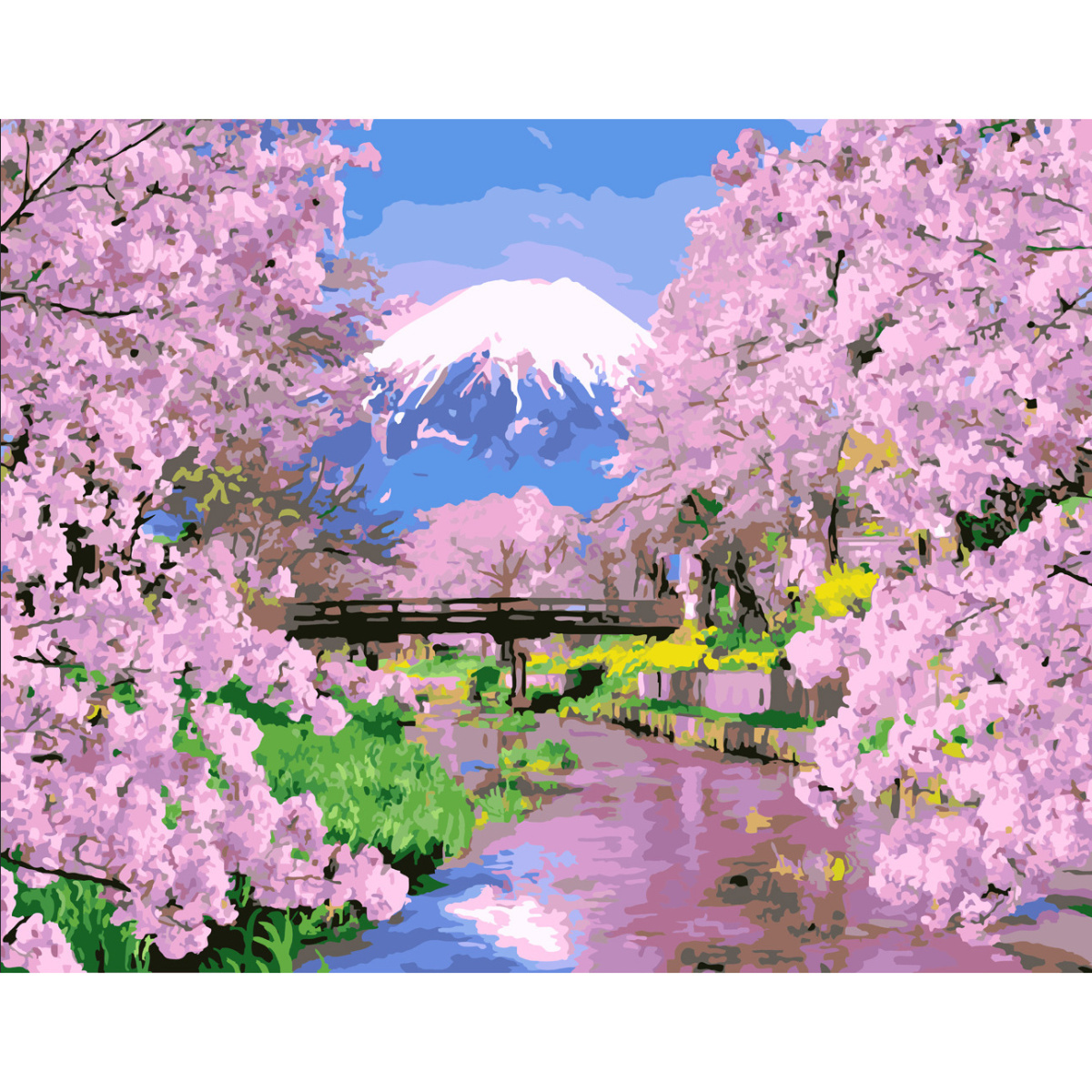 Картина за номерами Strateg ПРЕМІУМ Весна в Японії з лаком та рівнем розміром 40х50 см SY6605
