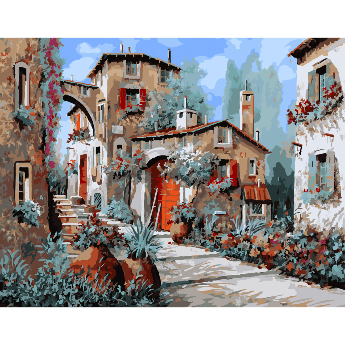 Картина по номерам Strateg ПРЕМИУМ Итальянская улочка с лаком и уровнем размером 40х50 см SY6614