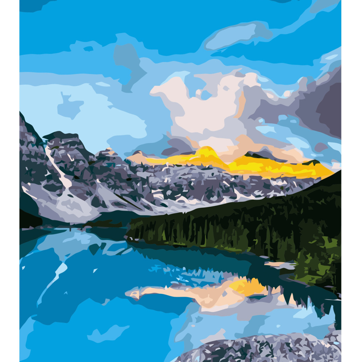 Картина за номерами Strateg ПРЕМІУМ Озеро в горах з лаком розміром 40х50 см VA-3505