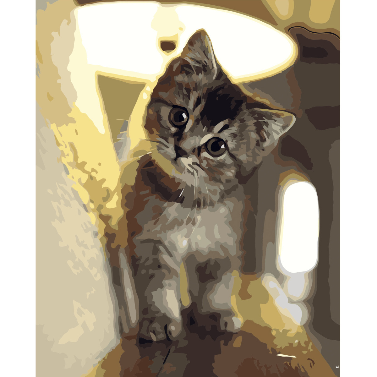 Картина по номерам Strateg ПРЕМИУМ Маленький котик с лаком и уровнем размером 40х50 см VA-3520
