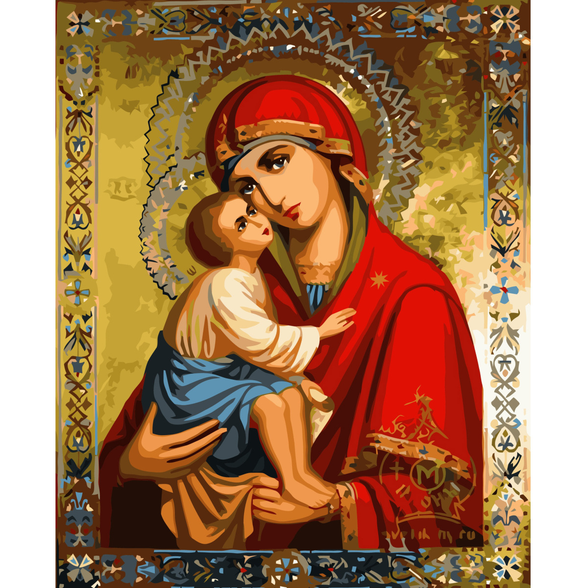 Картина за номерами Strateg ПРЕМІУМ Донська ікона Божої Матері з лаком та рівнем розміром 40х50 см VA-3548