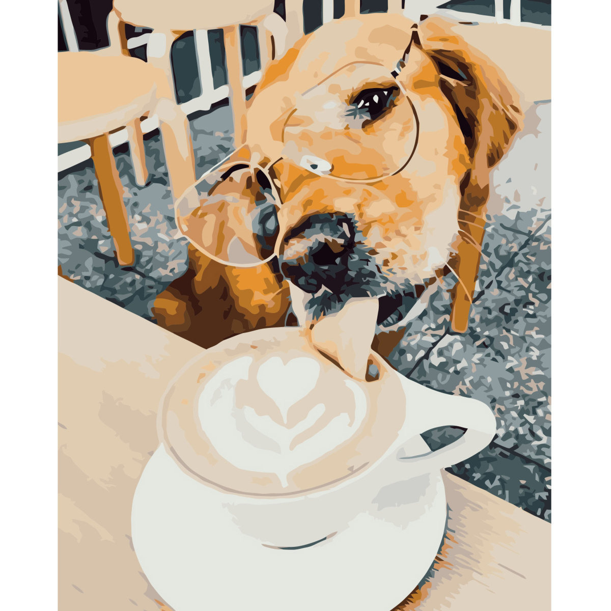 Картина по номерам Strateg ПРЕМИУМ Собака и кофе с лаком и уровнем размером 40х50 см VA-3558