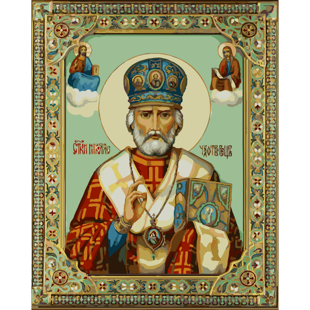 Paint by numbers Strateg PREMIUM Saint Nicholas the Wonderworker with varnish and level size 40х50 sm (SY6615)