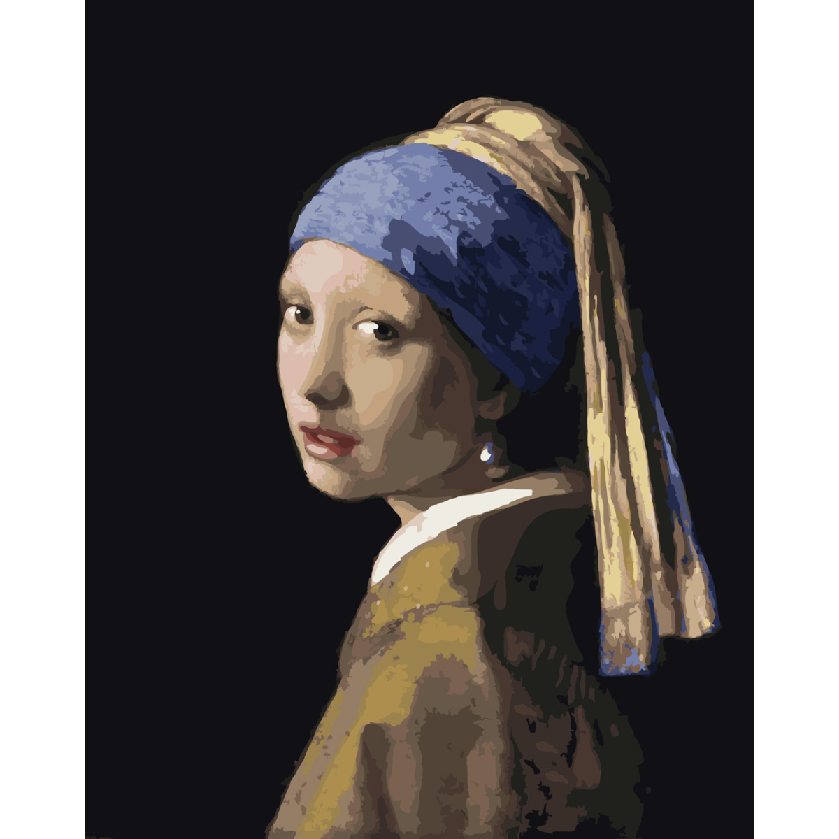 Картина за номерами Strateg ПРЕМІУМ Дівчина з перловою сережкою з лаком та рівнем розміром 40х50 см (SY6635)