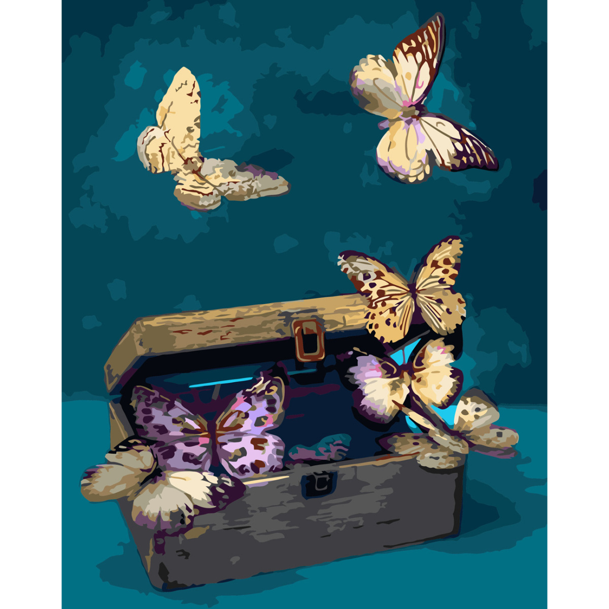 Картина за номерами Strateg ПРЕМІУМ Метелики та скринька з лаком розміром 40х50 см (SY6649)