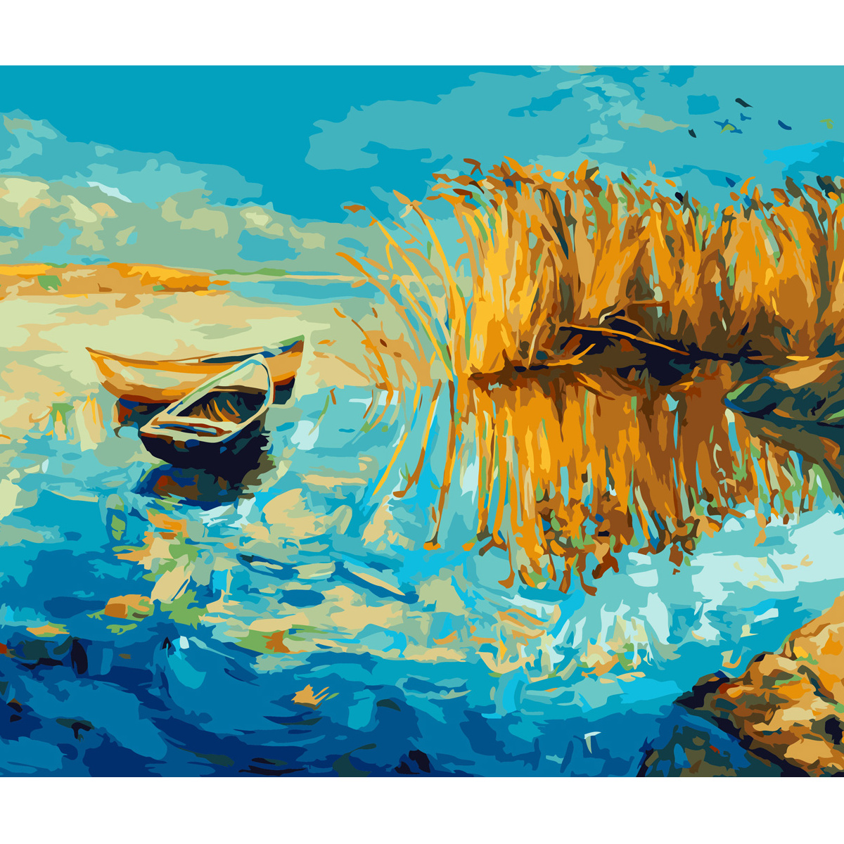 Картина за номерами Strateg ПРЕМІУМ Біля берега річки з лаком розміром 40х50 см (SY6693)