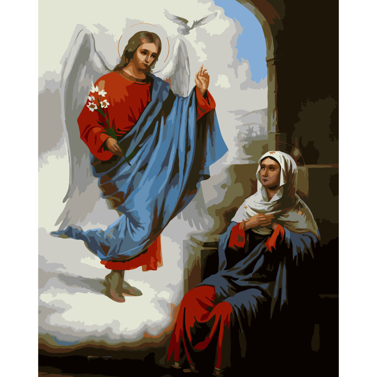 Картина за номерами Strateg ПРЕМІУМ Благовіщення Пресвятої Богородиці з лаком розміром 40х50 см (SY6694)