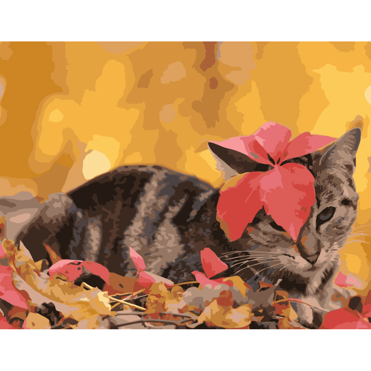 Картина за номерами Strateg ПРЕМІУМ Котик з листочком з лаком розміром 40х50 см (SY6728)