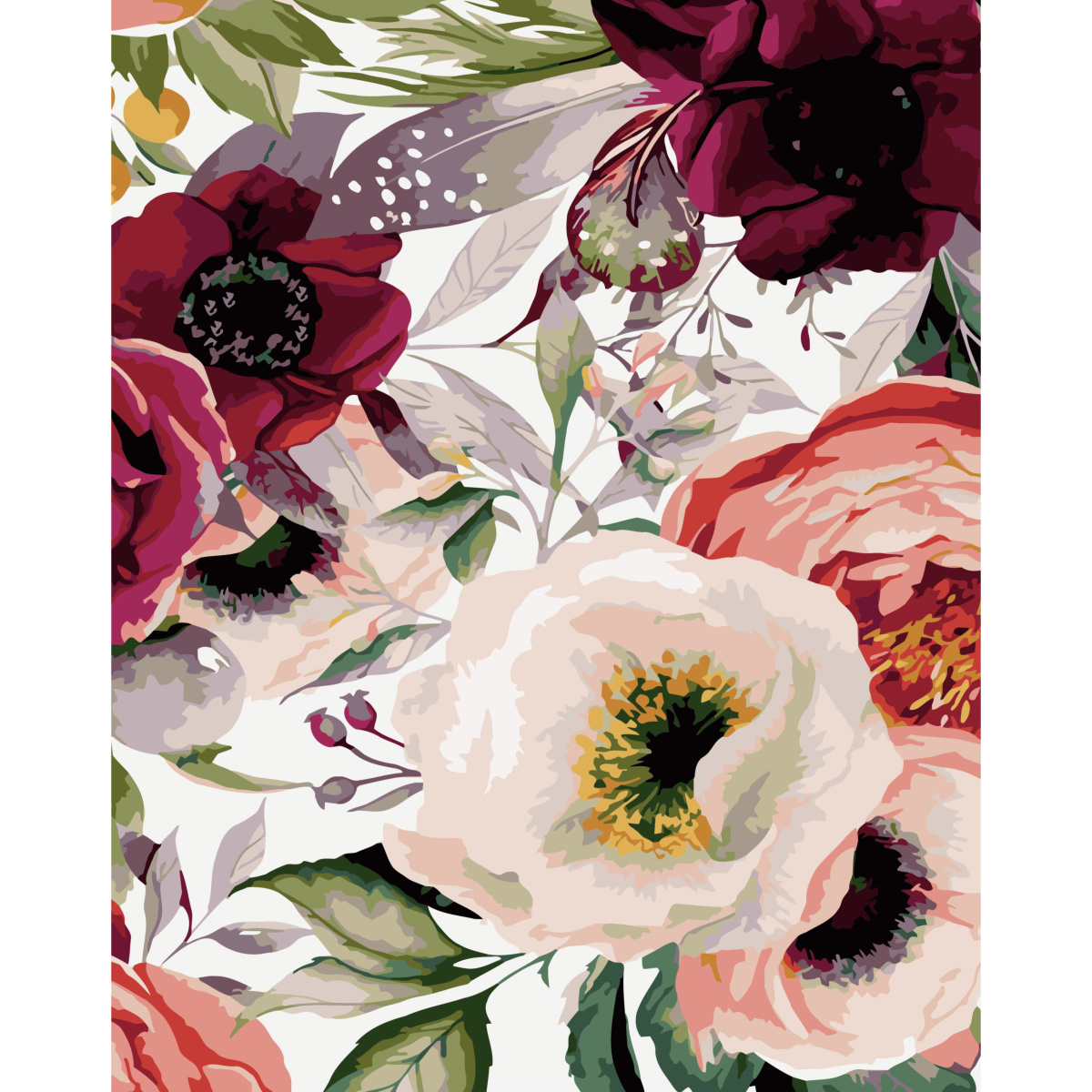 Картина за номерами Strateg ПРЕМІУМ Квіткові візерунки з лаком та рівнем розміром 40х50 см (SY6737)