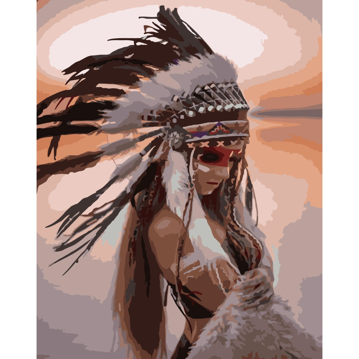 Картина за номерами Strateg ПРЕМІУМ Дівчина-індієць з лаком розміром 40х50 см (SY6741)