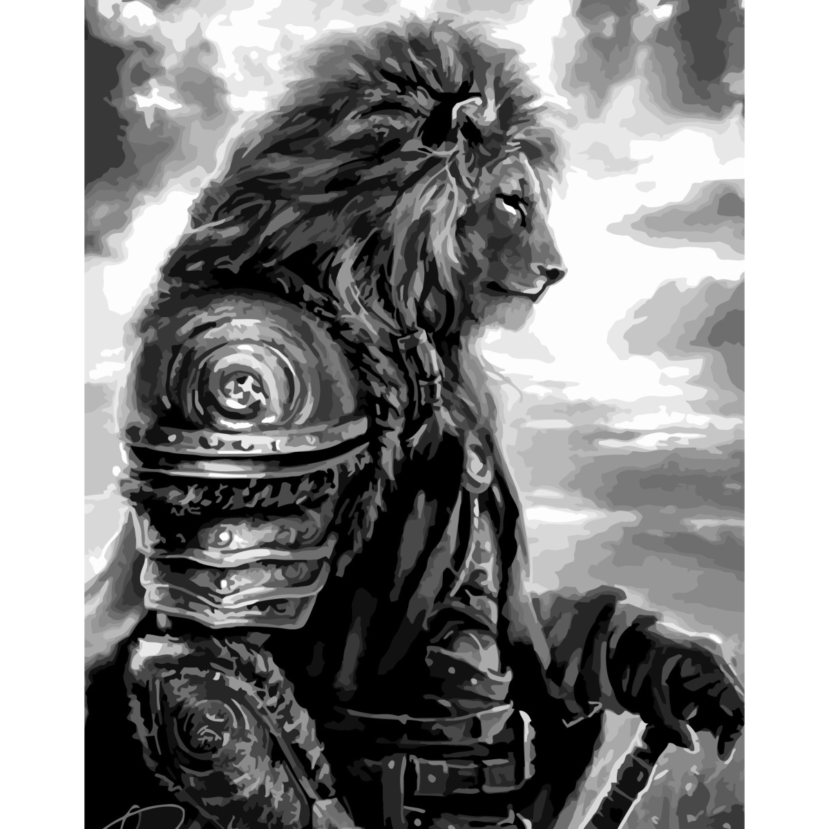Картина за номерами Strateg ПРЕМІУМ Могутній лев з лаком розміром 40х50 см (SY6755)