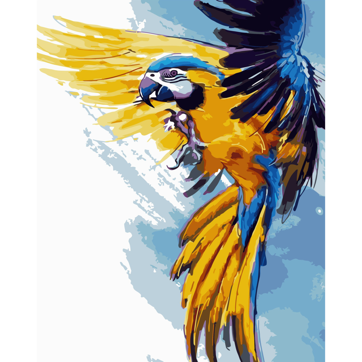 Картина за номерами Strateg ПРЕМІУМ Жовто-синя папуга з лаком та рівнем розміром 40х50 см (SY6757)