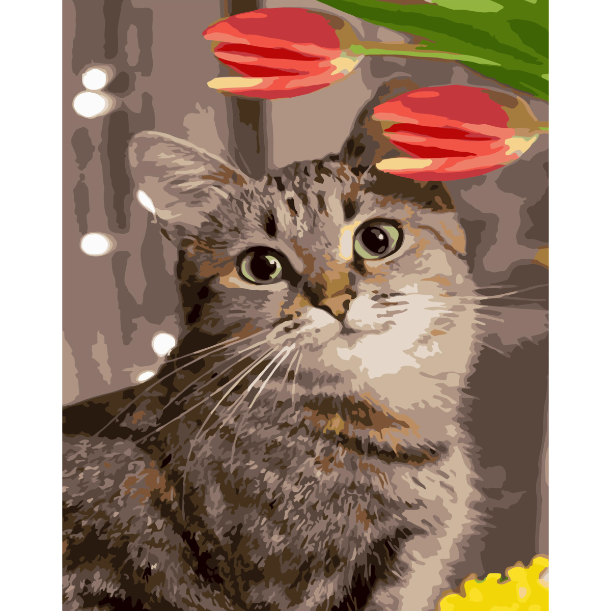 Картина за номерами Strateg ПРЕМІУМ Милий котик з лаком розміром 40х50 см (SY6798)
