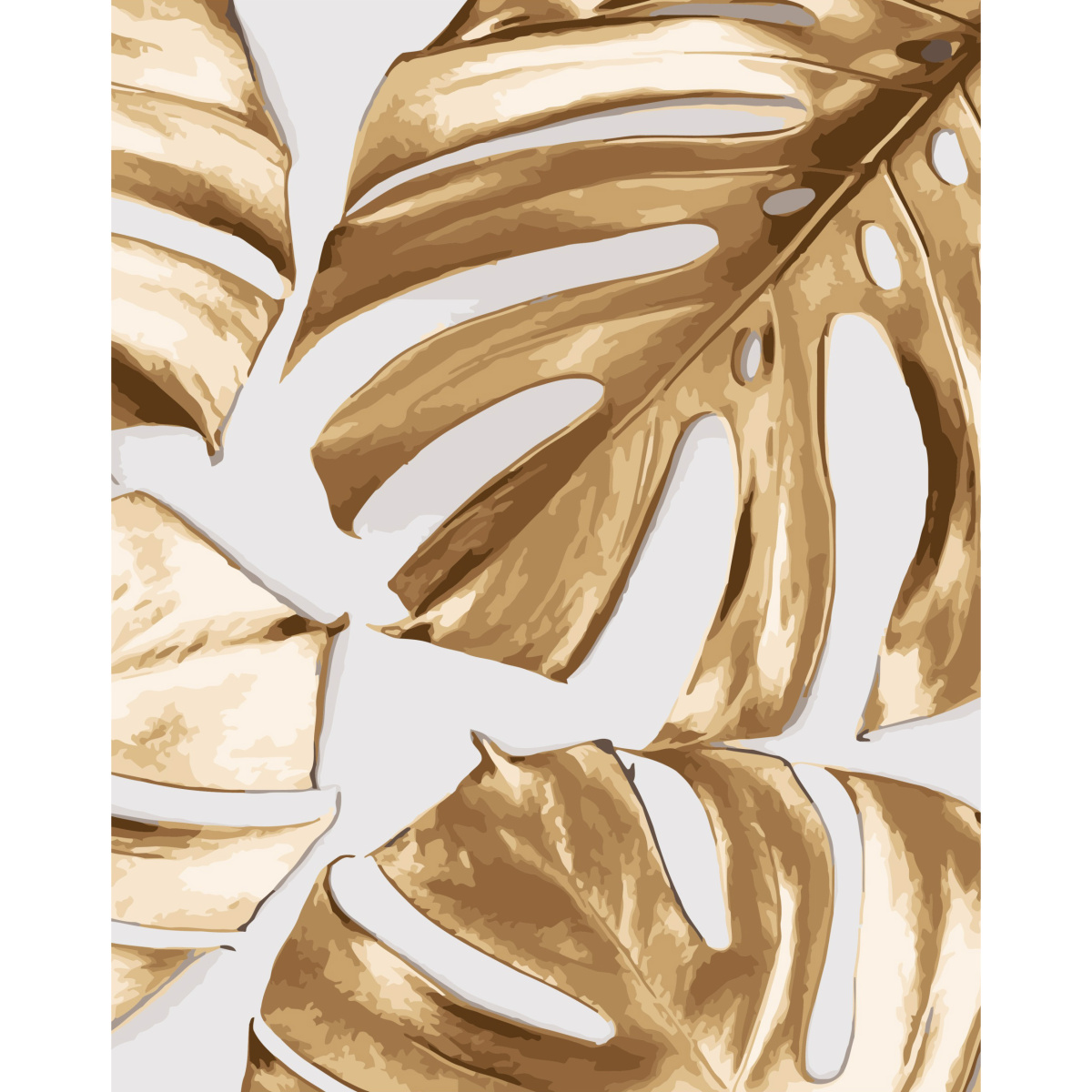Картина за номерами Strateg ПРЕМІУМ Золоті листки монстери на білому з лаком та рівнем розміром 40х50 см (SY6788)